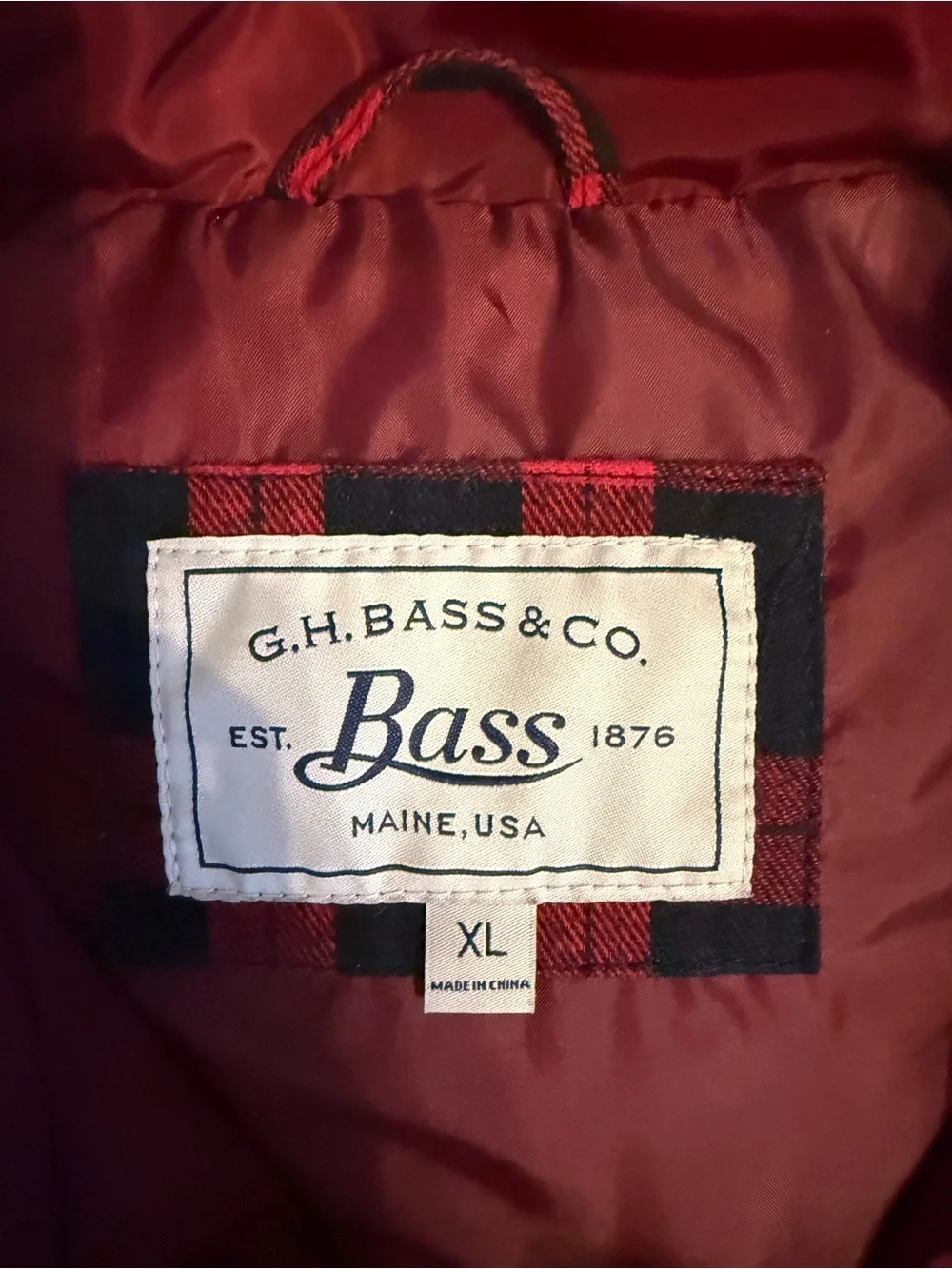 G.H. Bass & Co. Burgundy Quilted Vest with Olive Trim